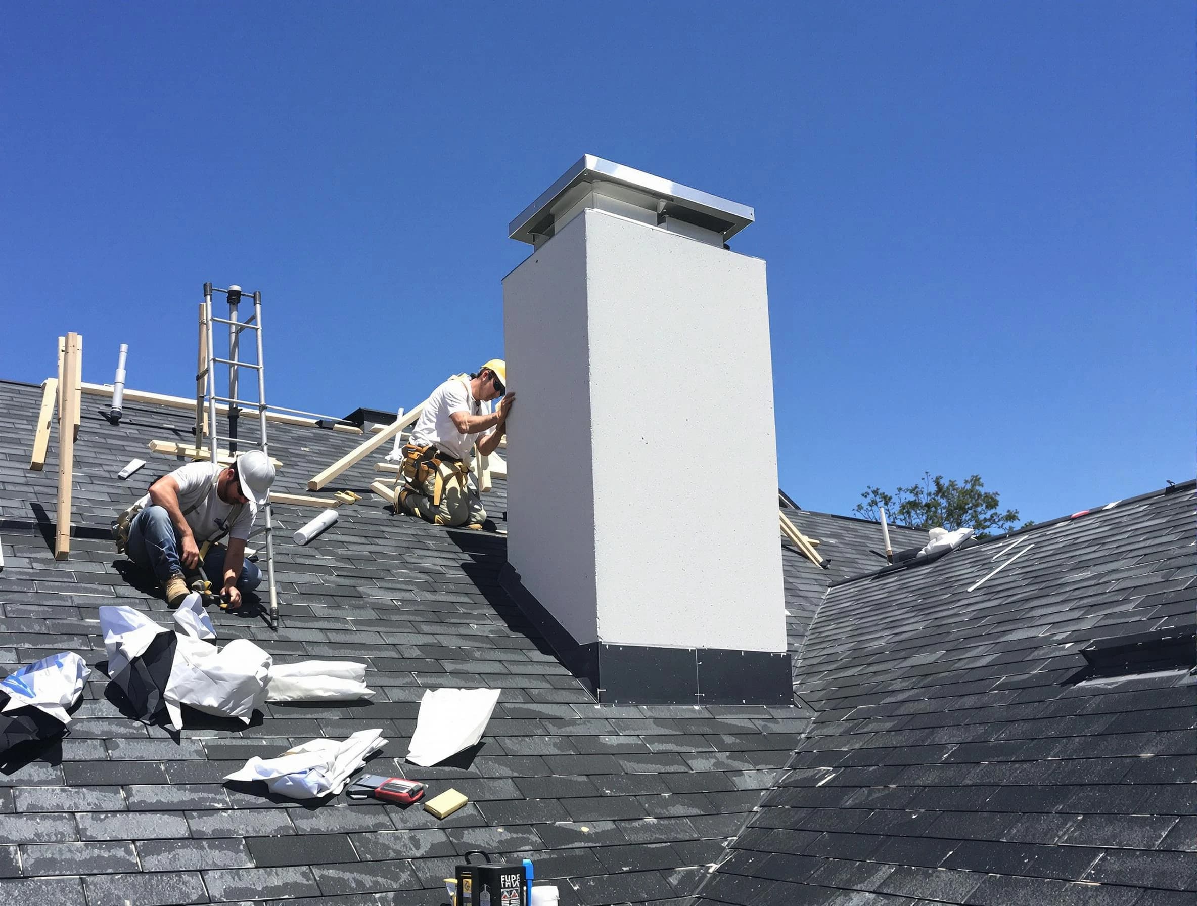 Danvers Chimney Sweep crew installing a new chimney in Danvers, MA