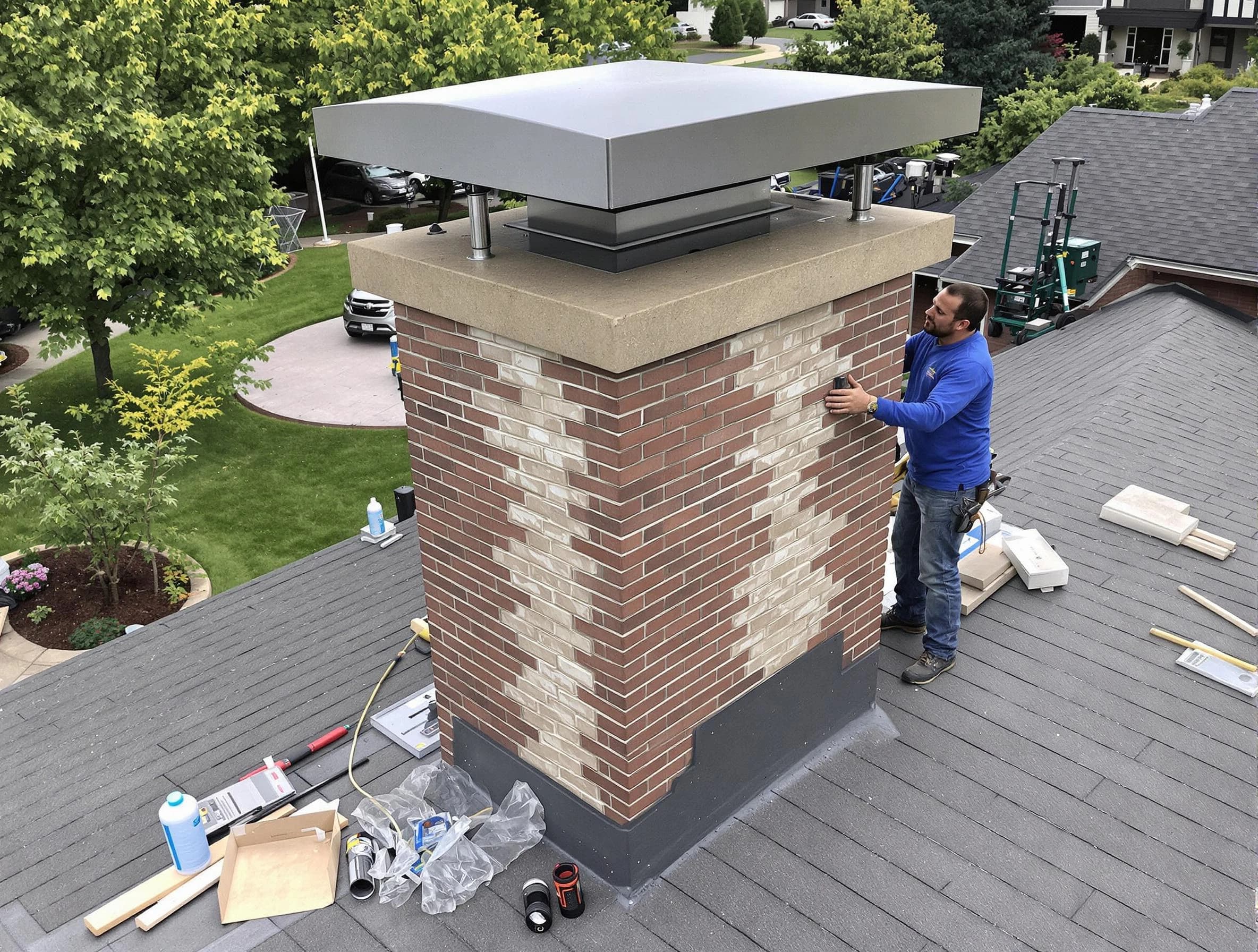 Danvers Chimney Sweep team working on a custom chimney remodel in Danvers, MA