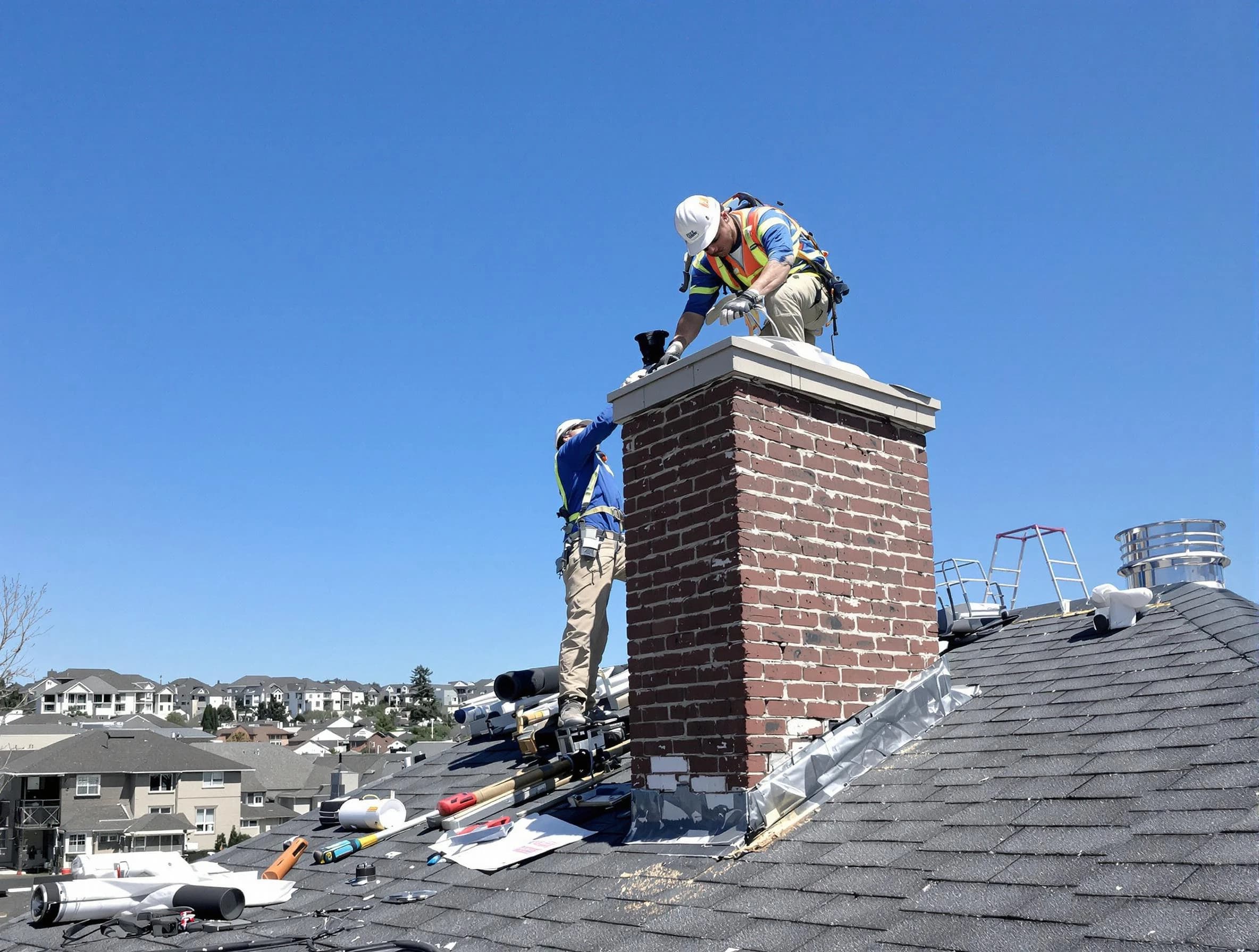 Danvers Chimney Sweep repairing a chimney crown in Danvers, MA