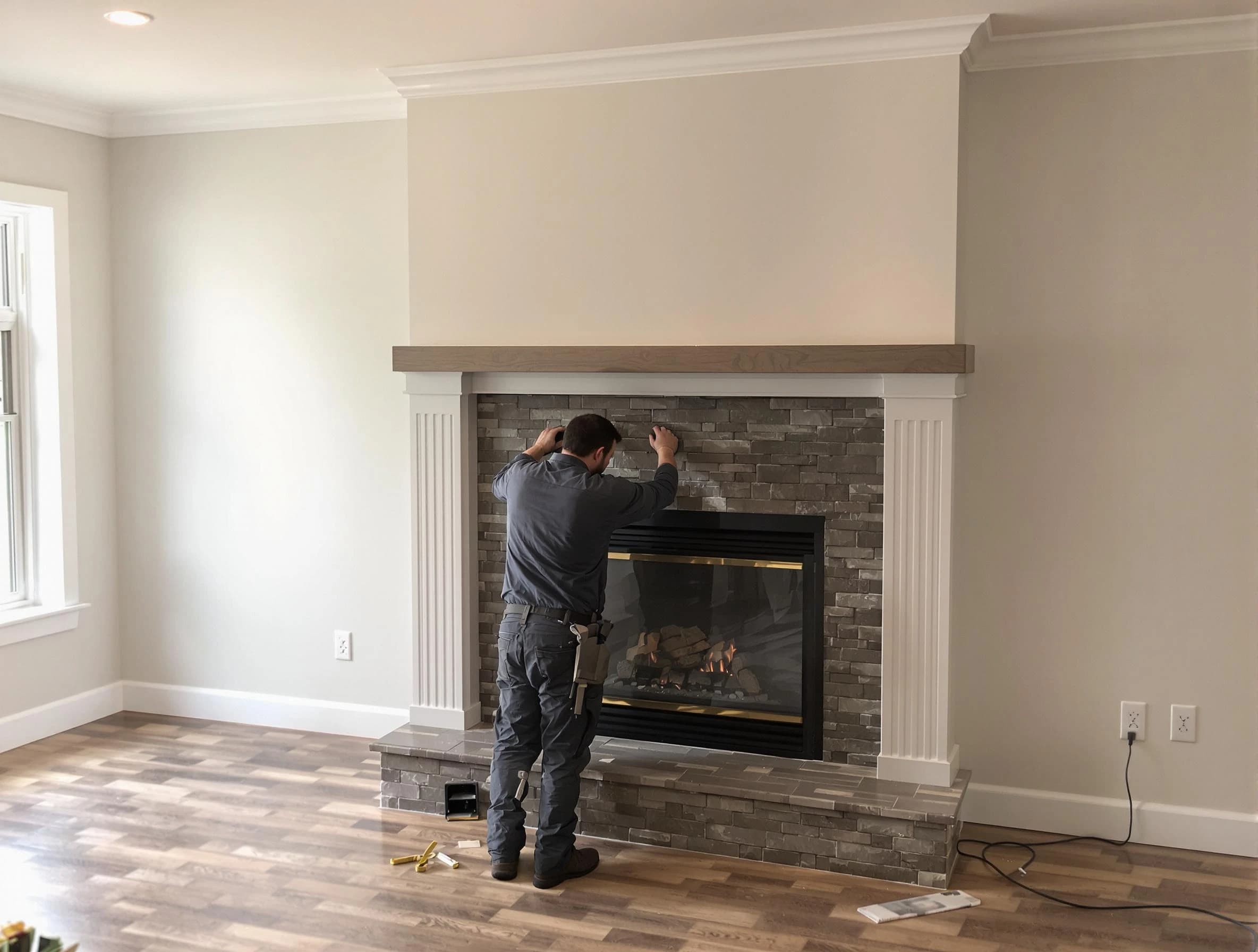 Danvers Chimney Sweep finishing a custom fireplace install in Danvers, MA