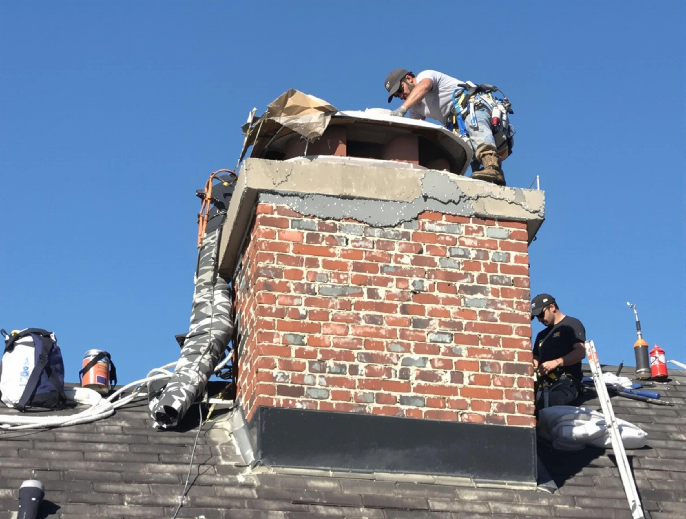 Danvers Chimney Sweep installing a custom chimney crown in Danvers, MA